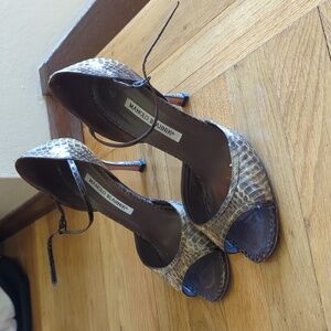 Manolo Blahnik Open Toe Python Snake Skin Heels 38.5